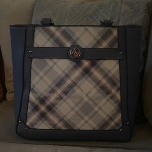 Adrienne Vittadini Blue and Cream Plaid Bag